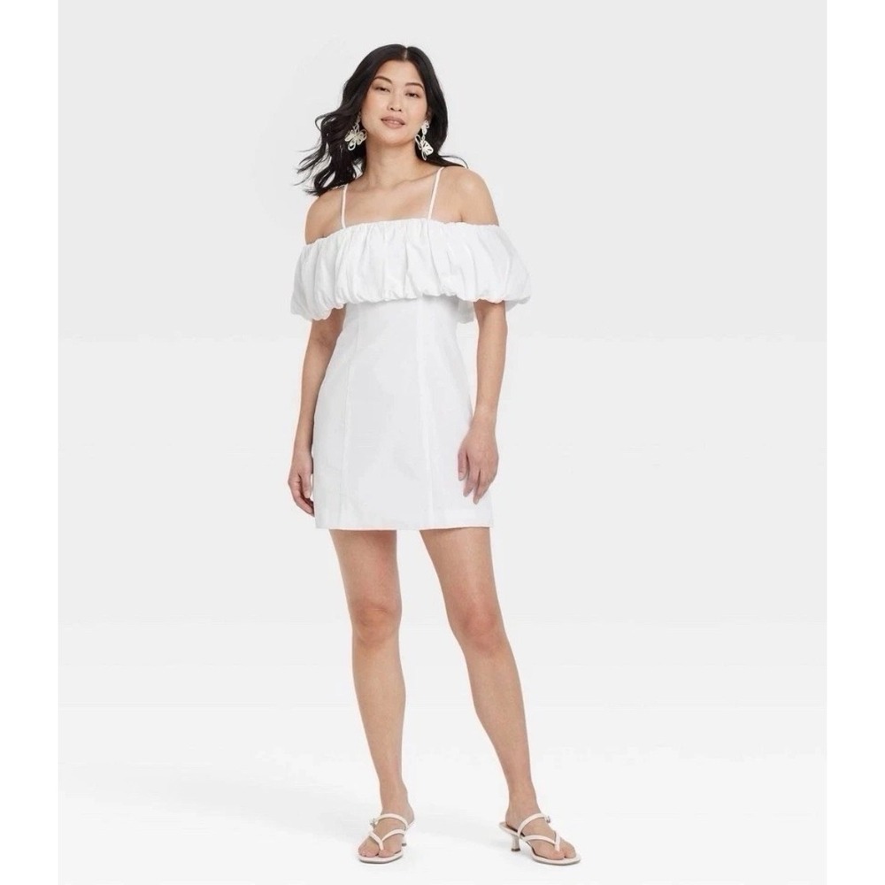 A New Day Womens White Ruffle Off The Shoulder Mini Dress Size 8 NWT